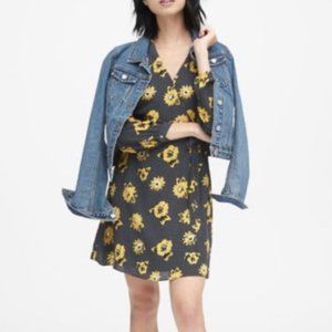 Banana Republic Blue & Yellow Floral Faux Wrap Dress